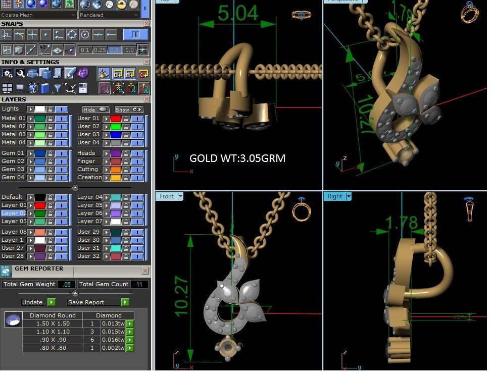 Light wt Diamond Charms Pendant 3dm render Detail 3D print model_1