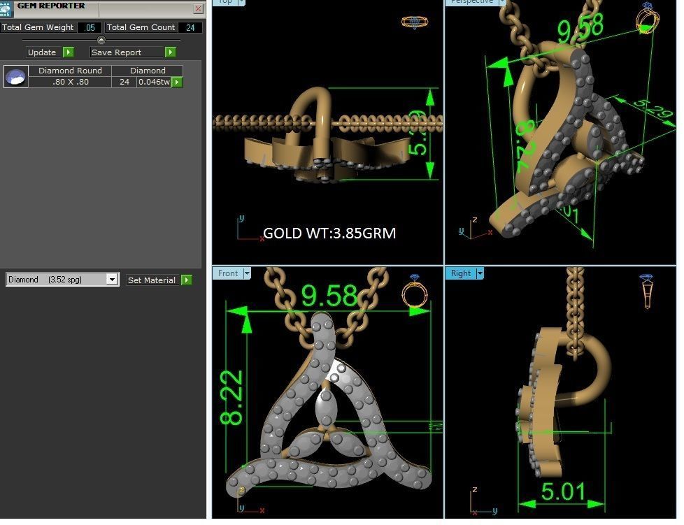 Light wt Diamond Charms Pendant 3dm render Detail 3D print model_1