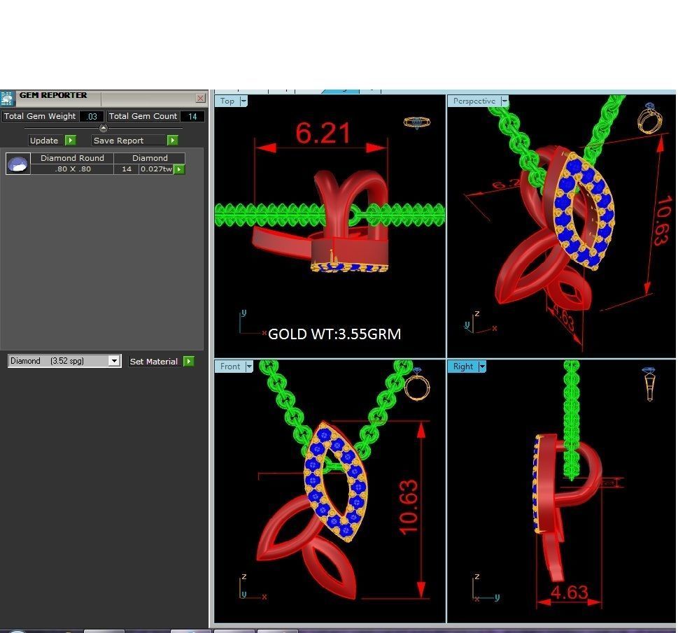 Leaf Light wt Diamond Charms Pendant 3dm render Detail 3D print model_1