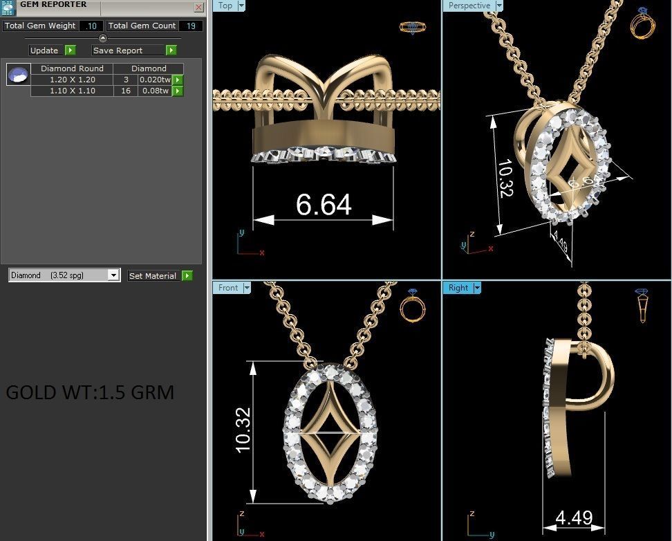 Light wt Diamond Charms Pendant 3dm render Detail 3D print model_1