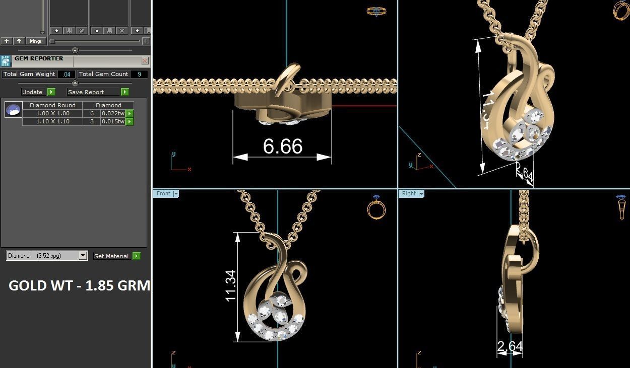 Light wt Diamond Charms Pendant 3dm render Detail 3D print model_4