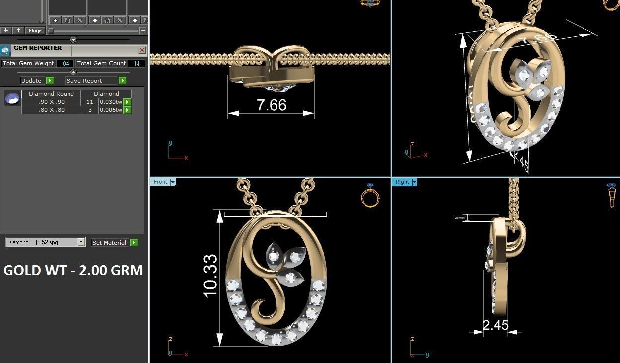 Light wt Diamond Charms Pendant 3dm render Detail 3D print model_4