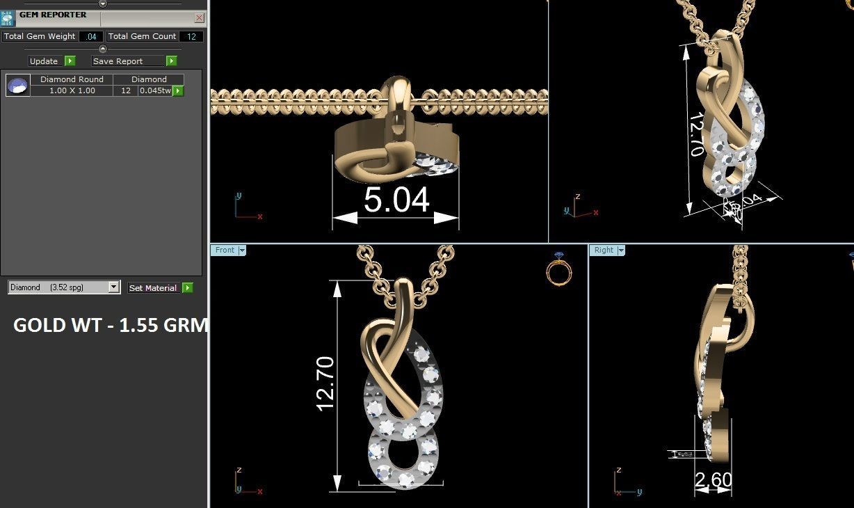 Light wt Diamond Charms Pendant 3dm render Detail 3D print model_4