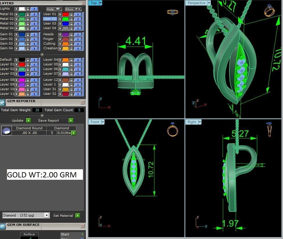 Light wt Diamond Charms Pendant 3dm render Detail 3D print model_1