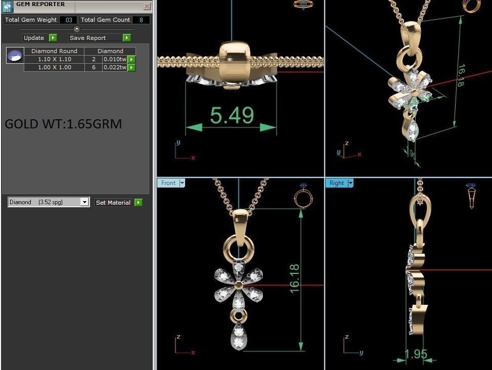 Flower Light wt Diamond Charms Pendant 3dm render Detail 3D print model_1