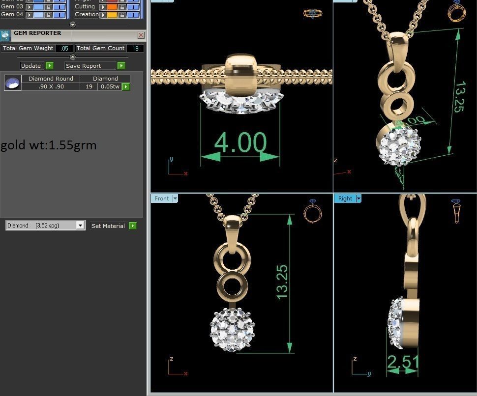 Light wt Diamond Charms Pendant 3dm render Detail 3D print model_1