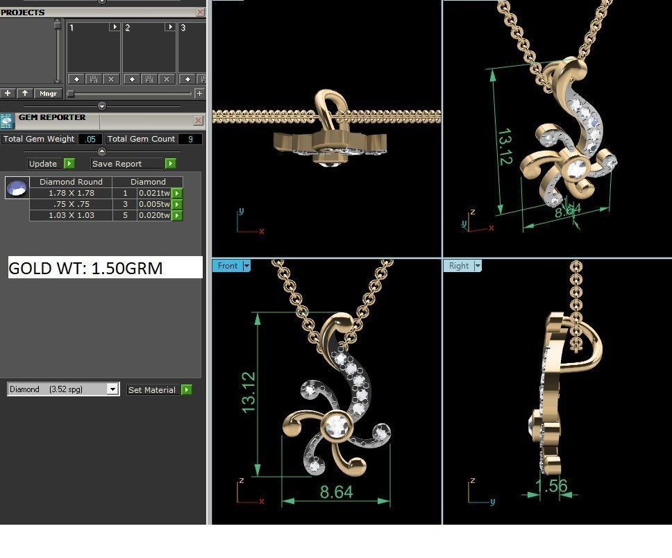 Light wt Diamond Charms Pendant 3dm render Detail 3D print model_1