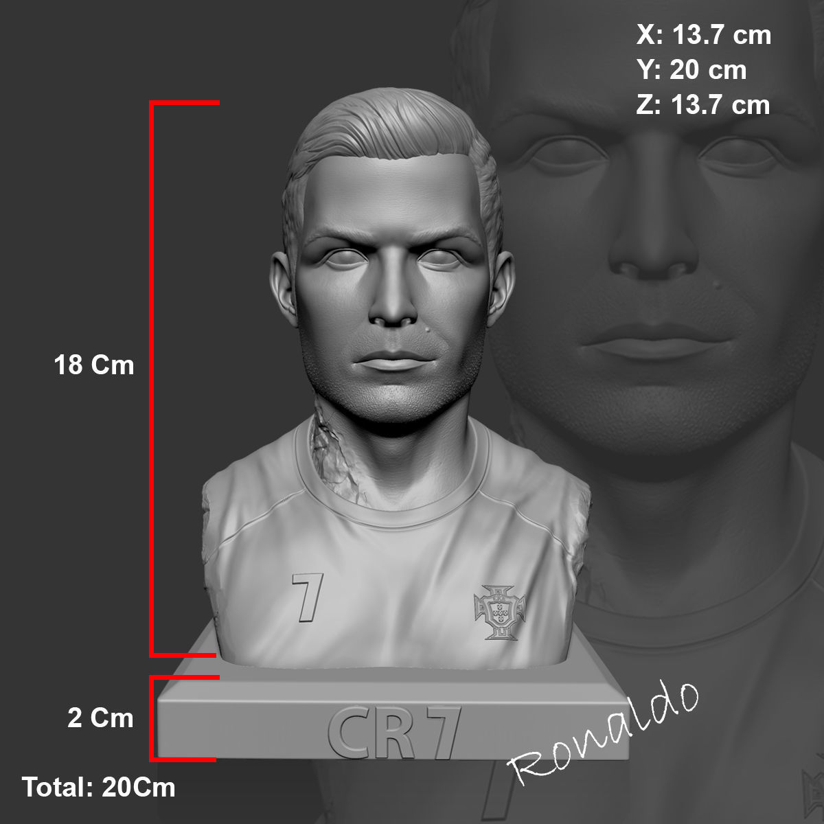 Ronaldo bust of man 3D print model_3