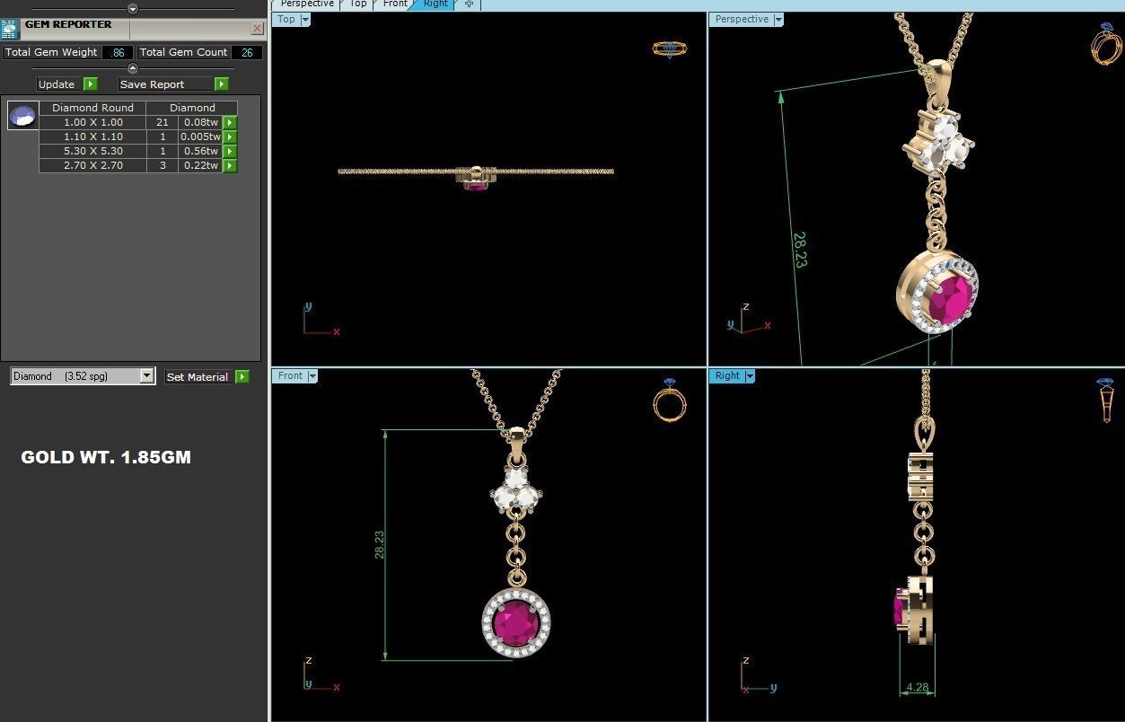 Light wt Diamond Charms Pendant 3dm render Detail 3D print model_1