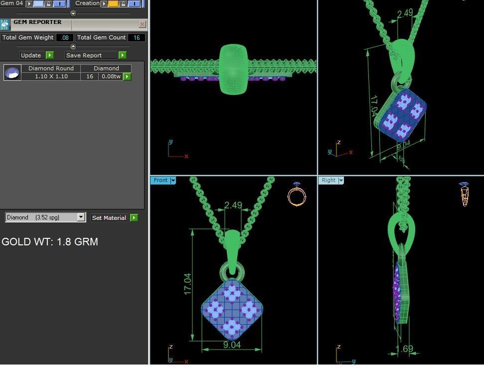 Square Light wt Diamond Charms Pendant 3dm render Detail 3D print model_3