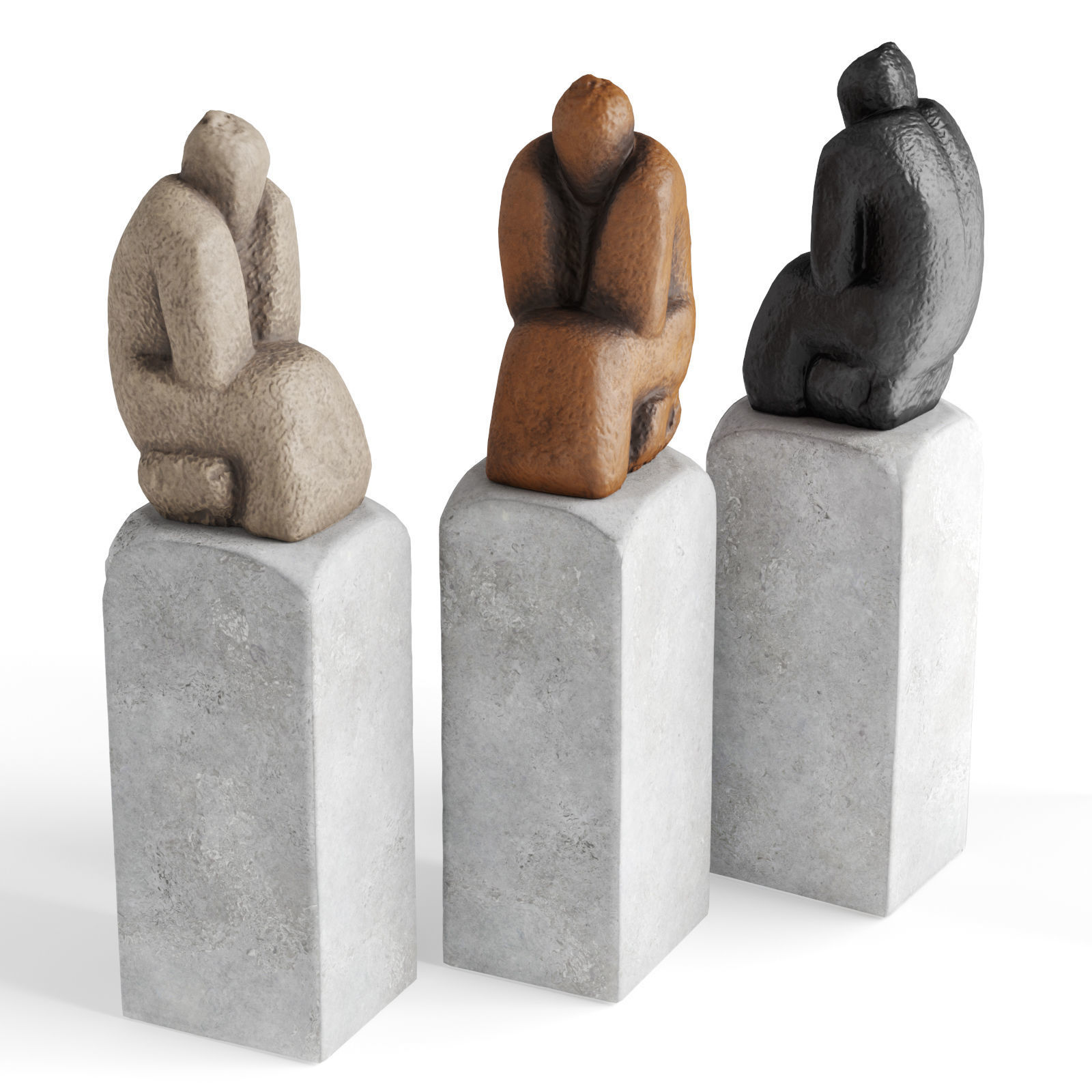 Sitting figure pedestal Low-poly 3D model_4