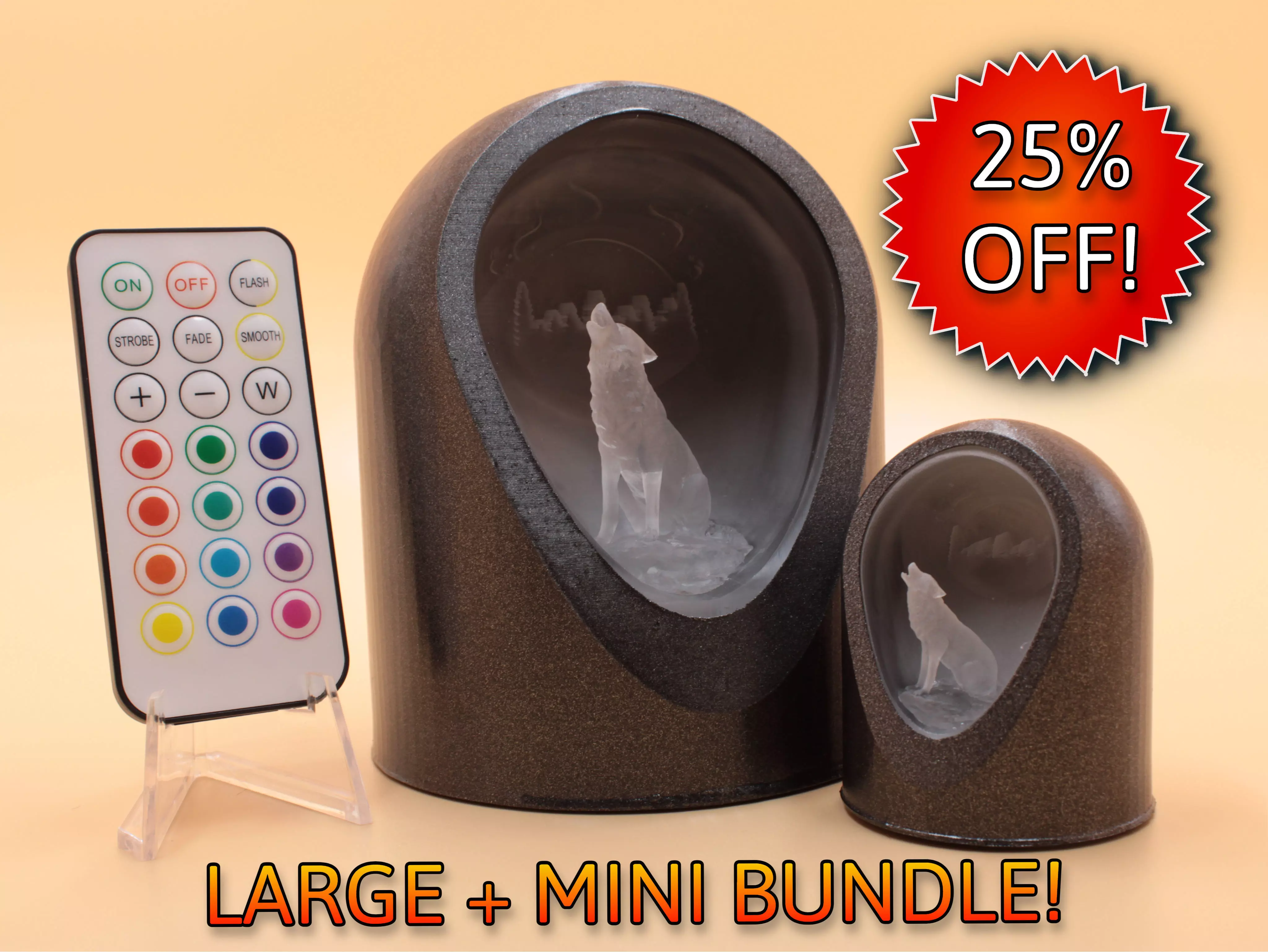 Howling Wolf Bundle - LED Light Up Diorama 3D print model_0