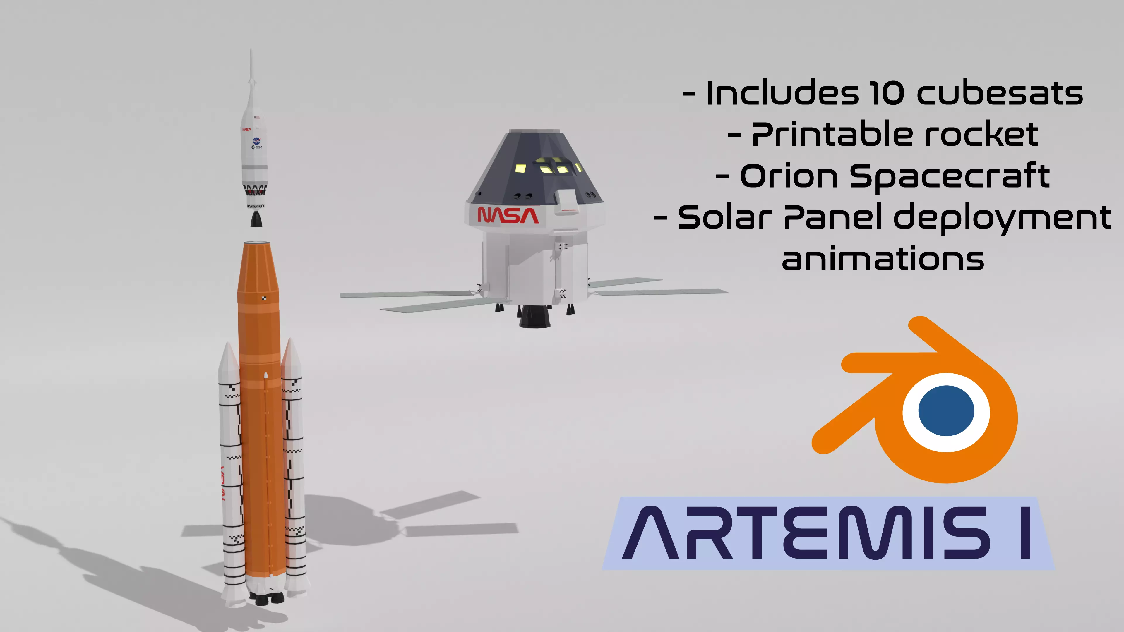 Artemis I Low Poly model with all cubesats Low-poly 3D model