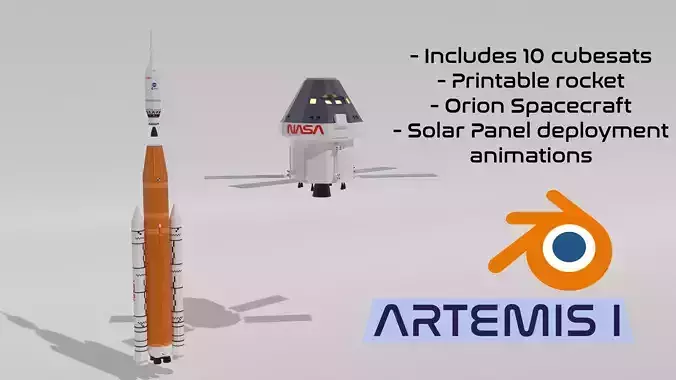 Artemis I Low Poly model with all cubesats Low-poly 3D model