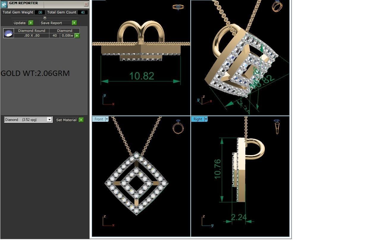 Square Light wt Diamond Charms Pendant 3dm render Detail 3D print model_2