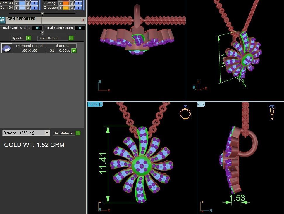 Flower Light wt Diamond Charms Pendant 3dm render Detail 3D print model_3