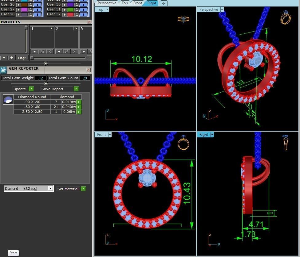 Circle Light wt Diamond Charms Pendant 3dm render Detail 3D print model_2