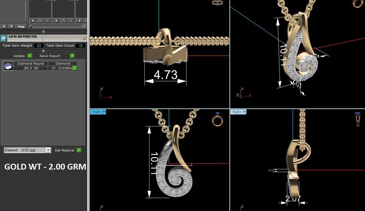 Light wt Diamond Charms Pendant 3dm render Detail 3D print model_4