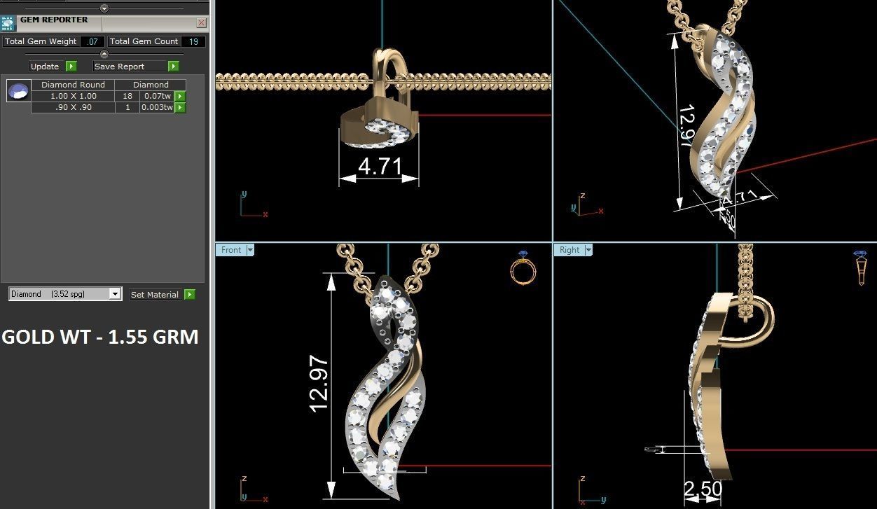 Light wt Diamond Charms Pendant 3dm render Detail 3D print model_4