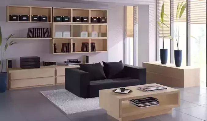 Small Cozy Living Room With Black Sofa