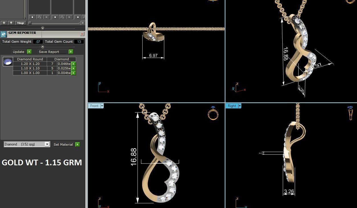 Light wt Diamond Charms Pendant 3dm render Detail 3D print model_4