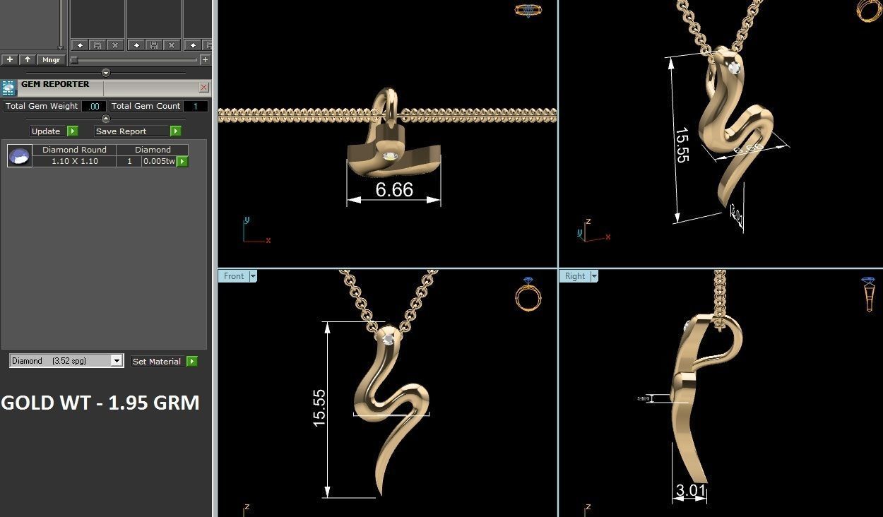 Snake Light wt Diamond Charms Pendant 3dm render Detail 3D print model_4