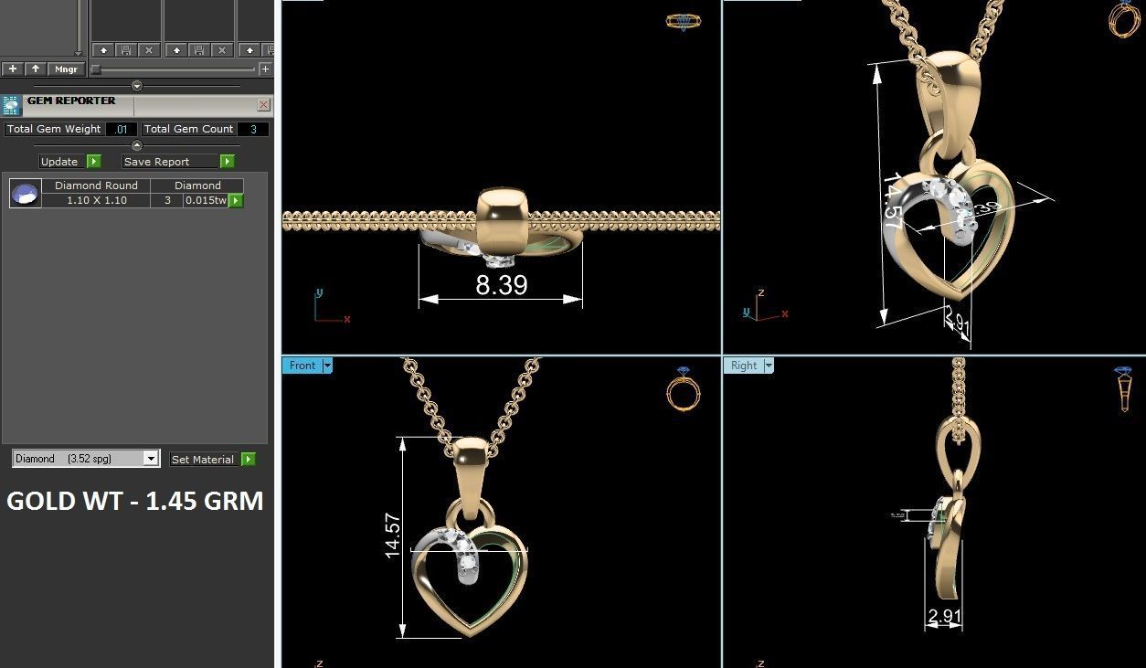 Heart Light wt Diamond Charms Pendant 3dm render Detail 3D print model_4