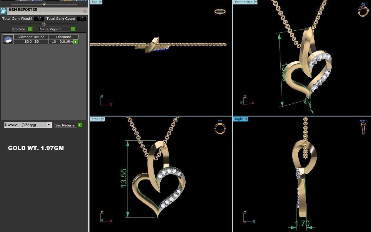 Heart Light wt Diamond Charms Pendant 3dm render Detail 3D print model_4