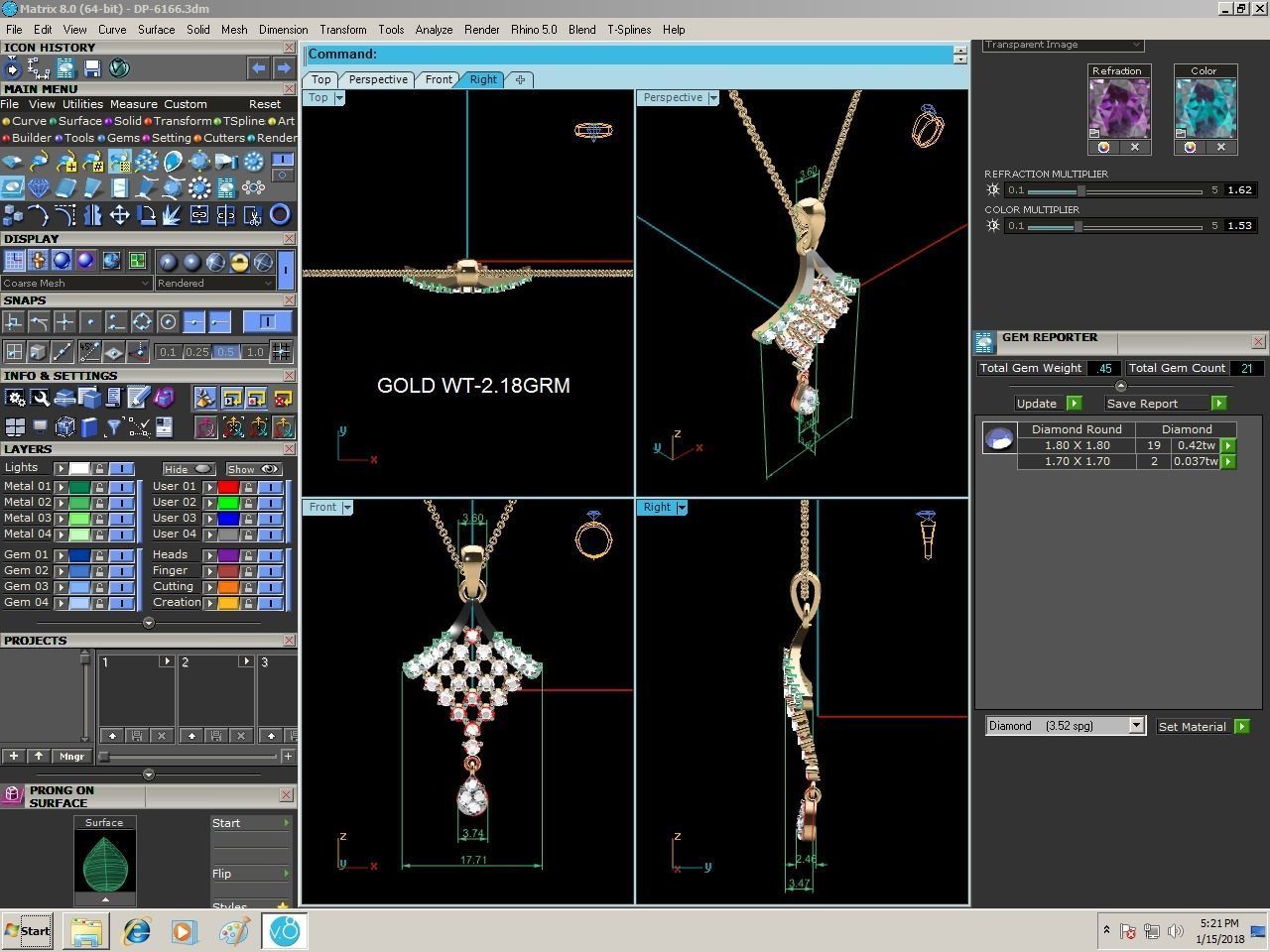 Light wt Diamond Charms Pendant 3dm render Detail 3D print model_4