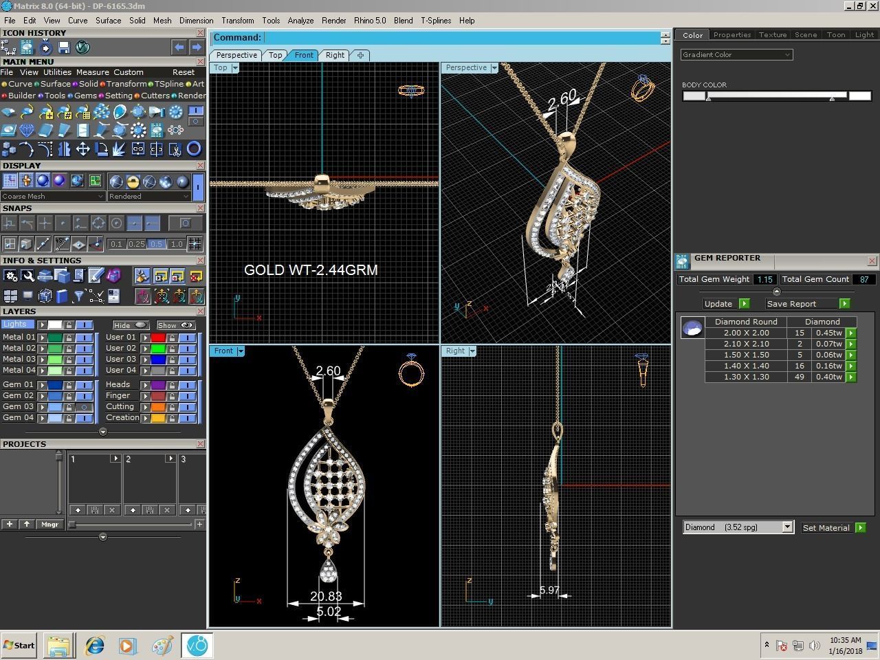 Light wt Diamond Charms Pendant 3dm render Detail 3D print model_4