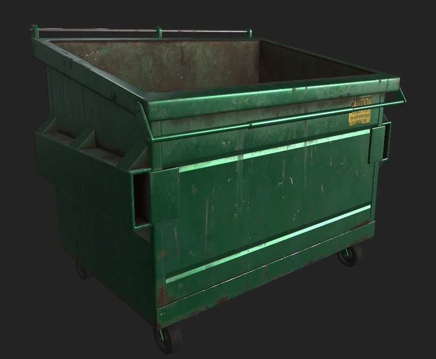 Dumpster garbage can on wheels Low-poly 3D model_3
