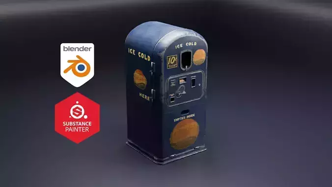 Old Refrigerator freezer Icecold 3D Model With Blender Low-poly 3D model