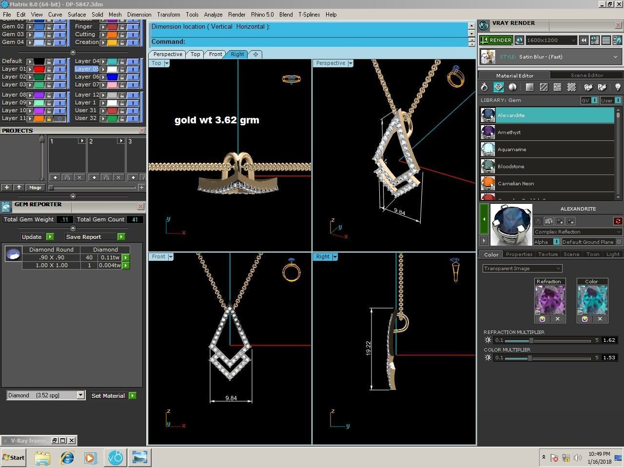 Light wt Diamond Charms Pendant 3dm render Detail 3D print model_1