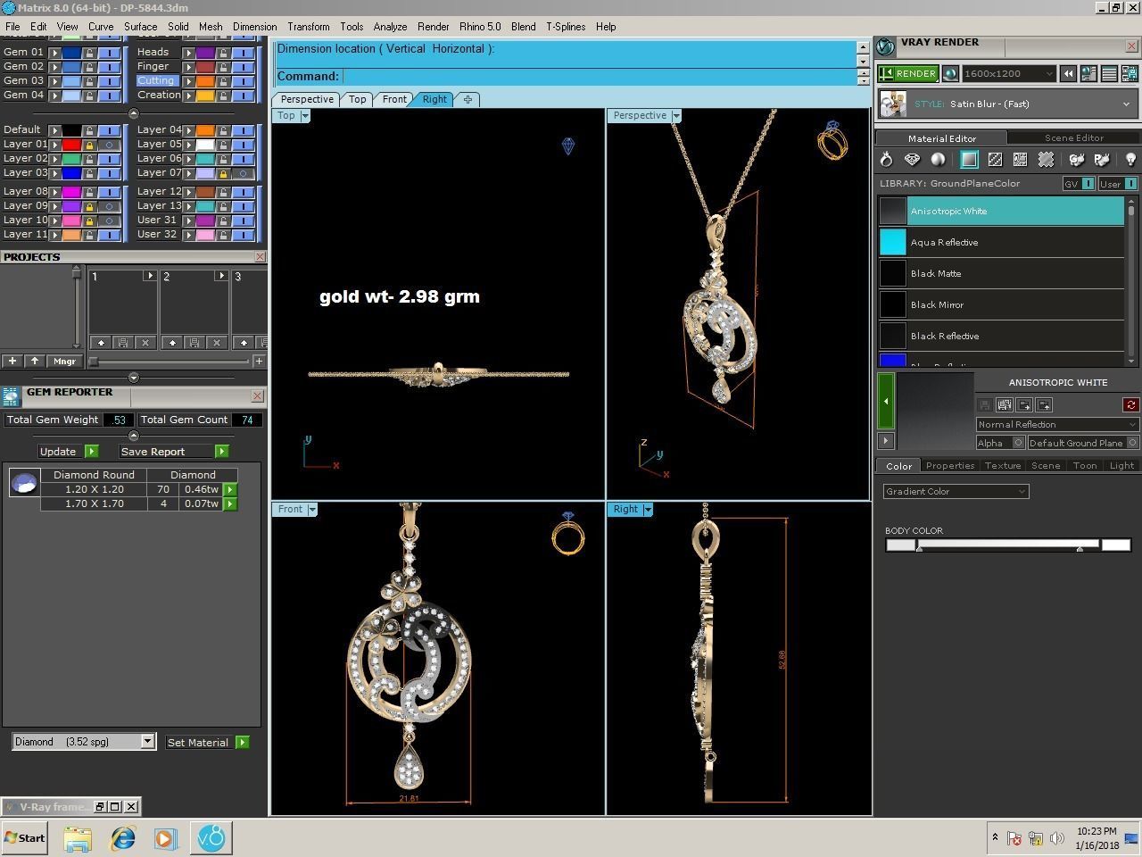 Light wt Diamond Charms Pendant 3dm render Detail 3D print model_1