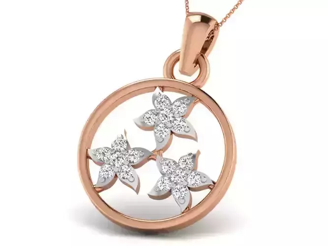Tri-Star Light wt Diamond Charms Pendant 3dm render Detail