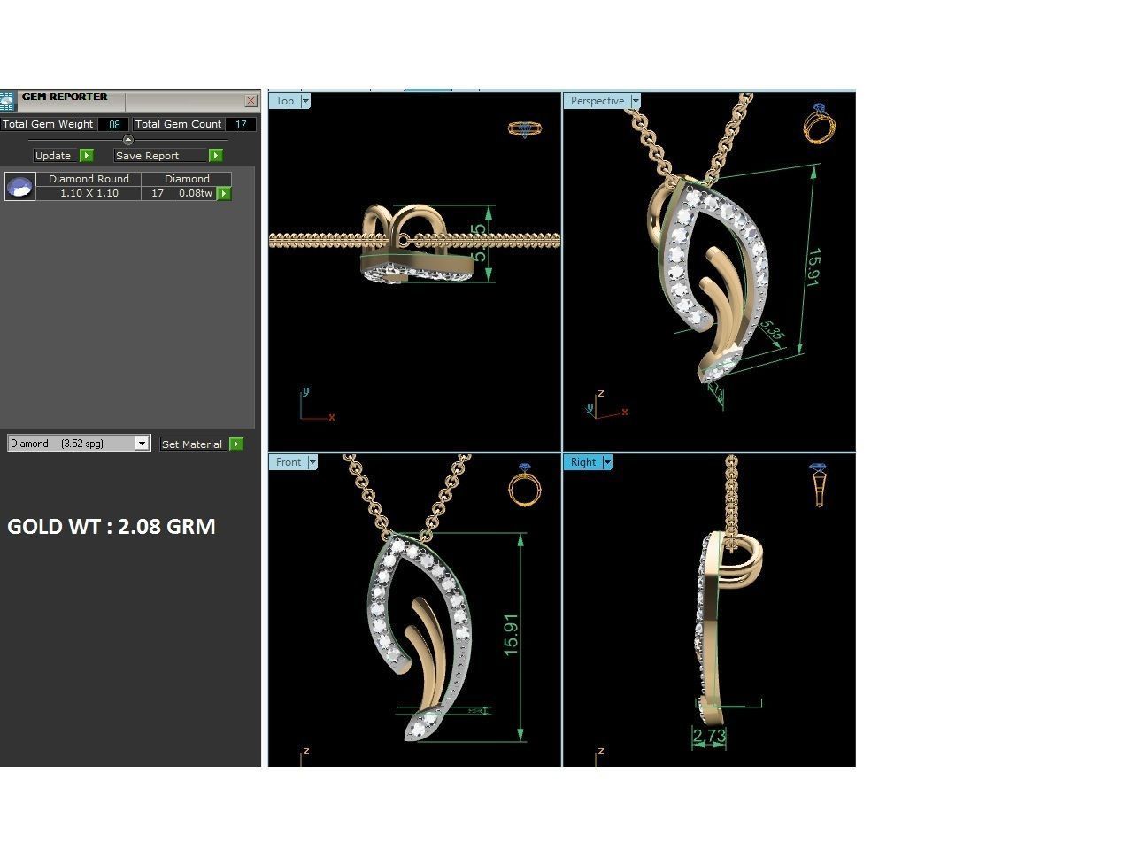 Light wt Diamond Charms Pendant 3dm render Detail 3D print model_3