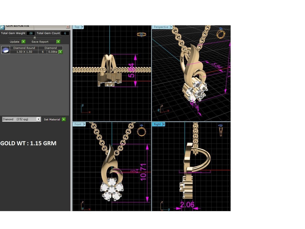Light wt Diamond Charms Pendant 3dm render Detail 3D print model_4