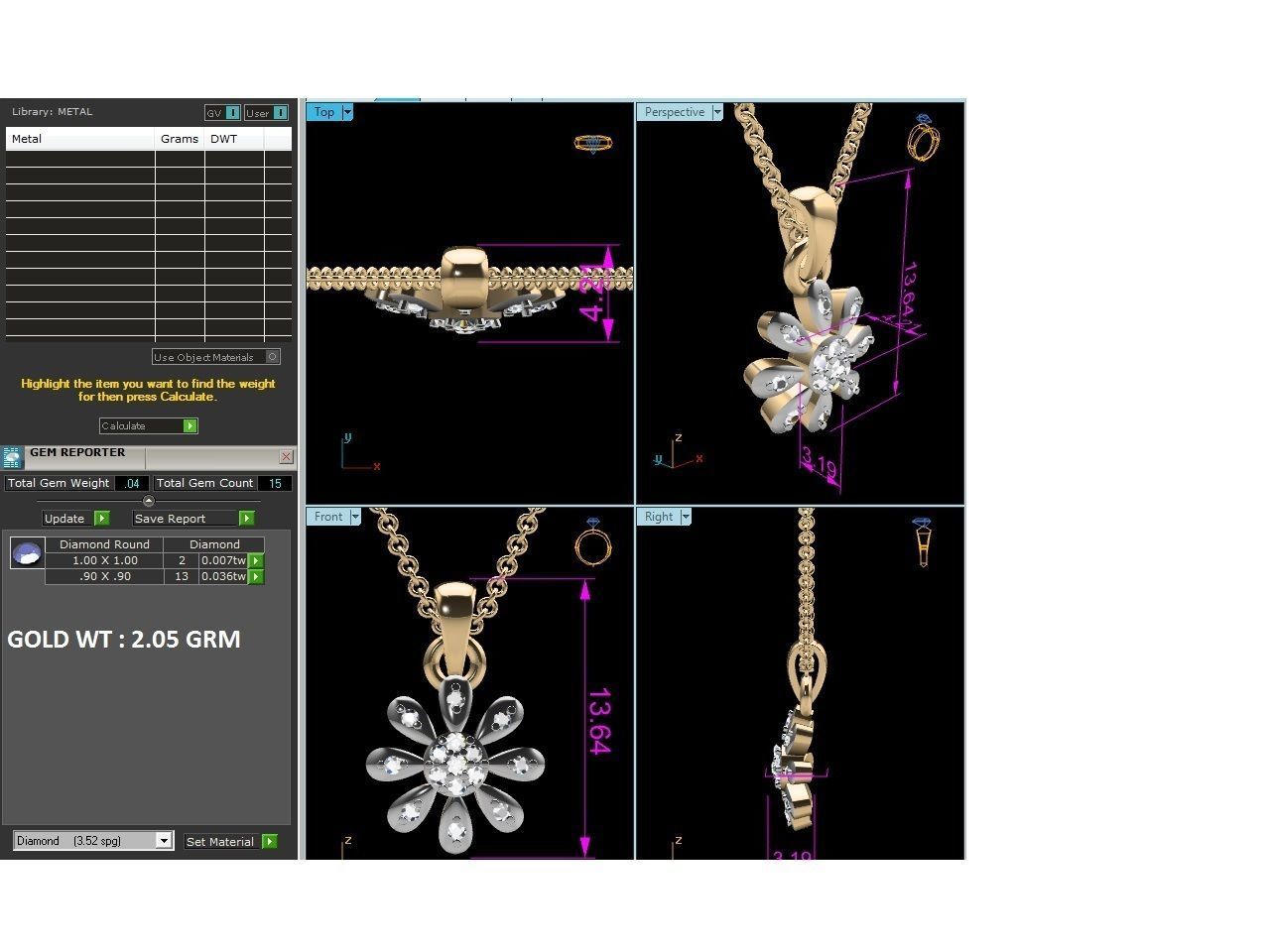 Flower Light wt Diamond Charms Pendant 3dm render Detail 3D print model_3