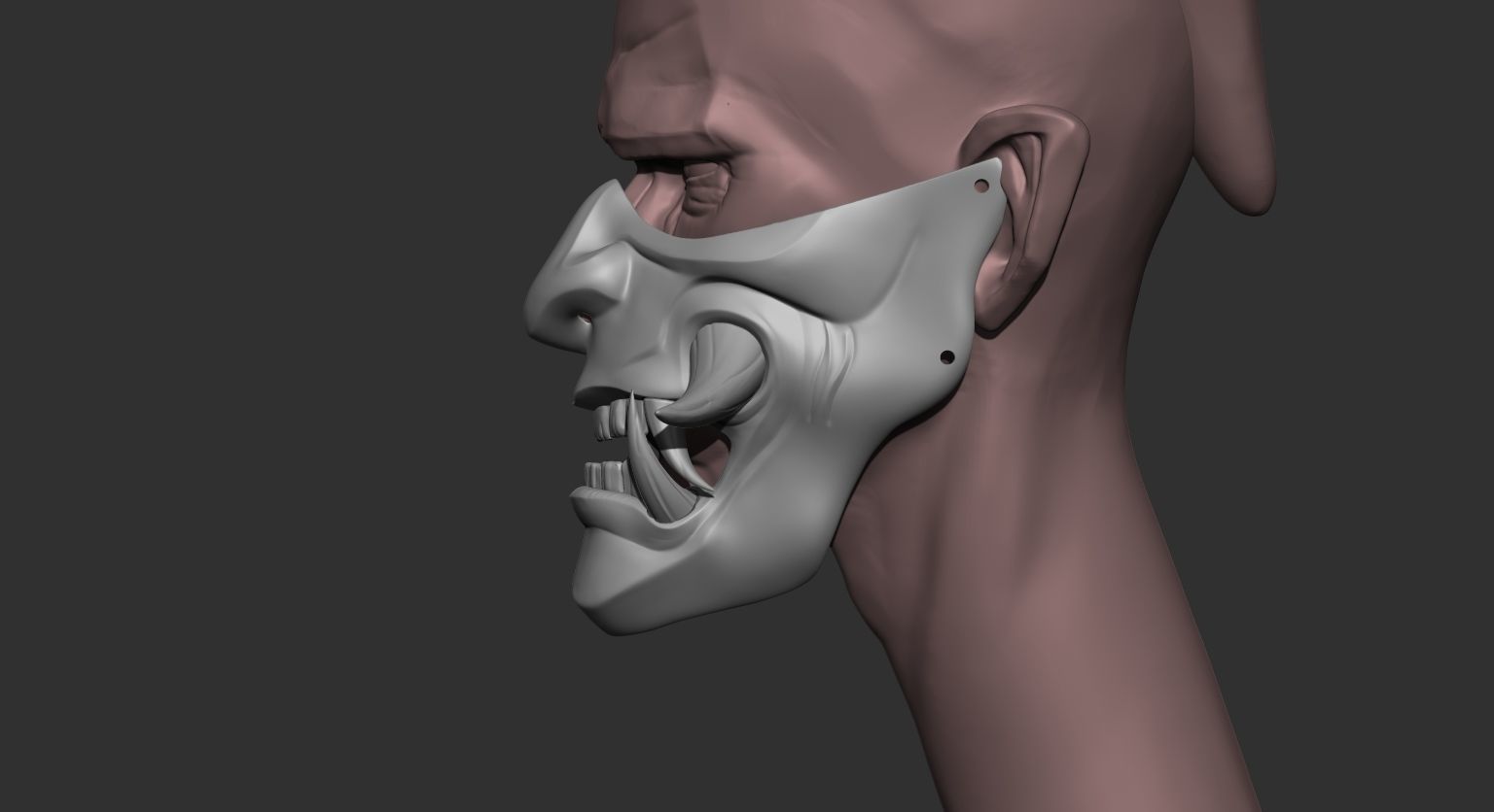 Half Samurai Mask 3D print model 3D print model_6