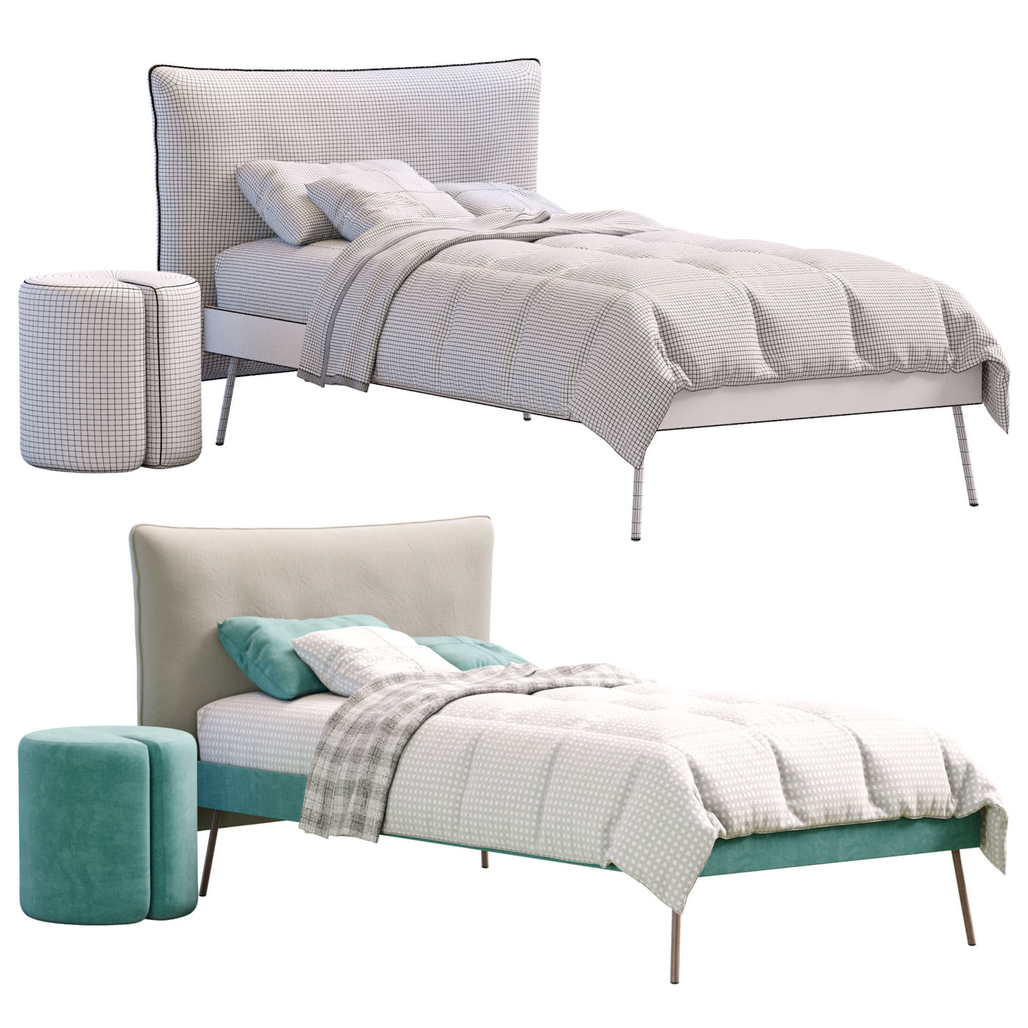 Pillow Single Bed By Nidi 3D model_6