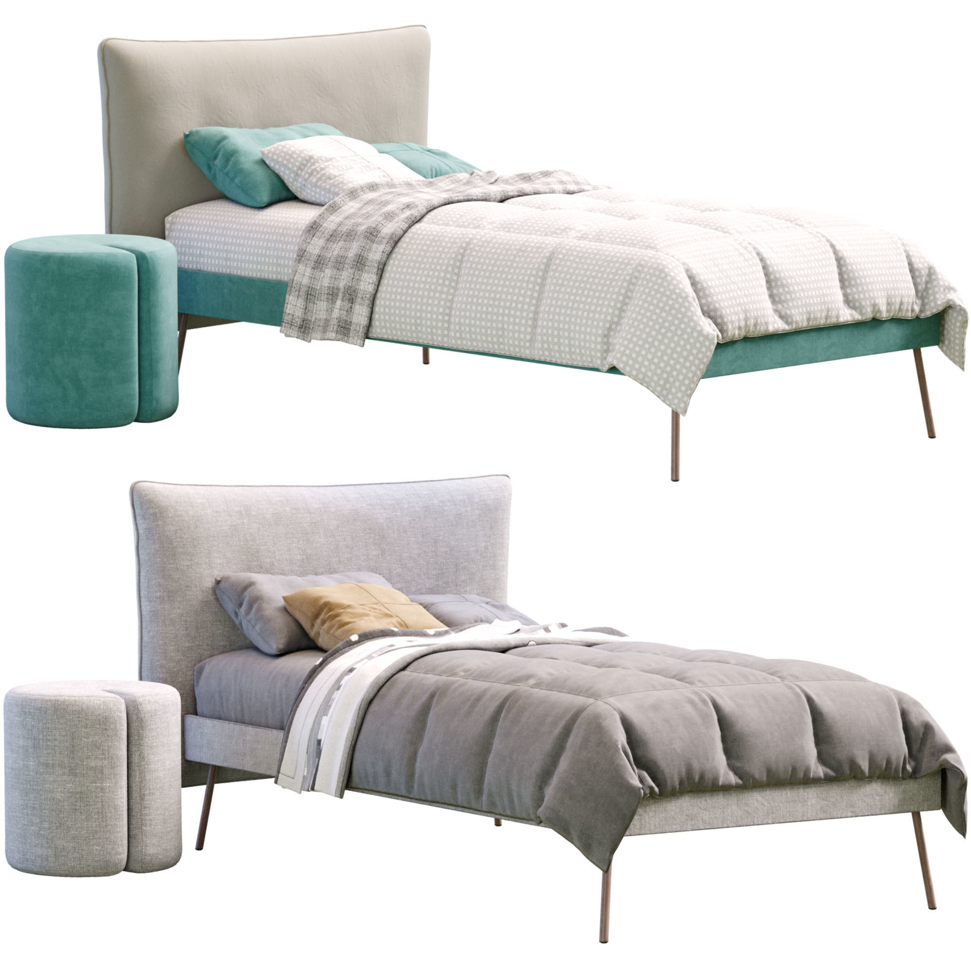 Pillow Single Bed By Nidi 3D model_4