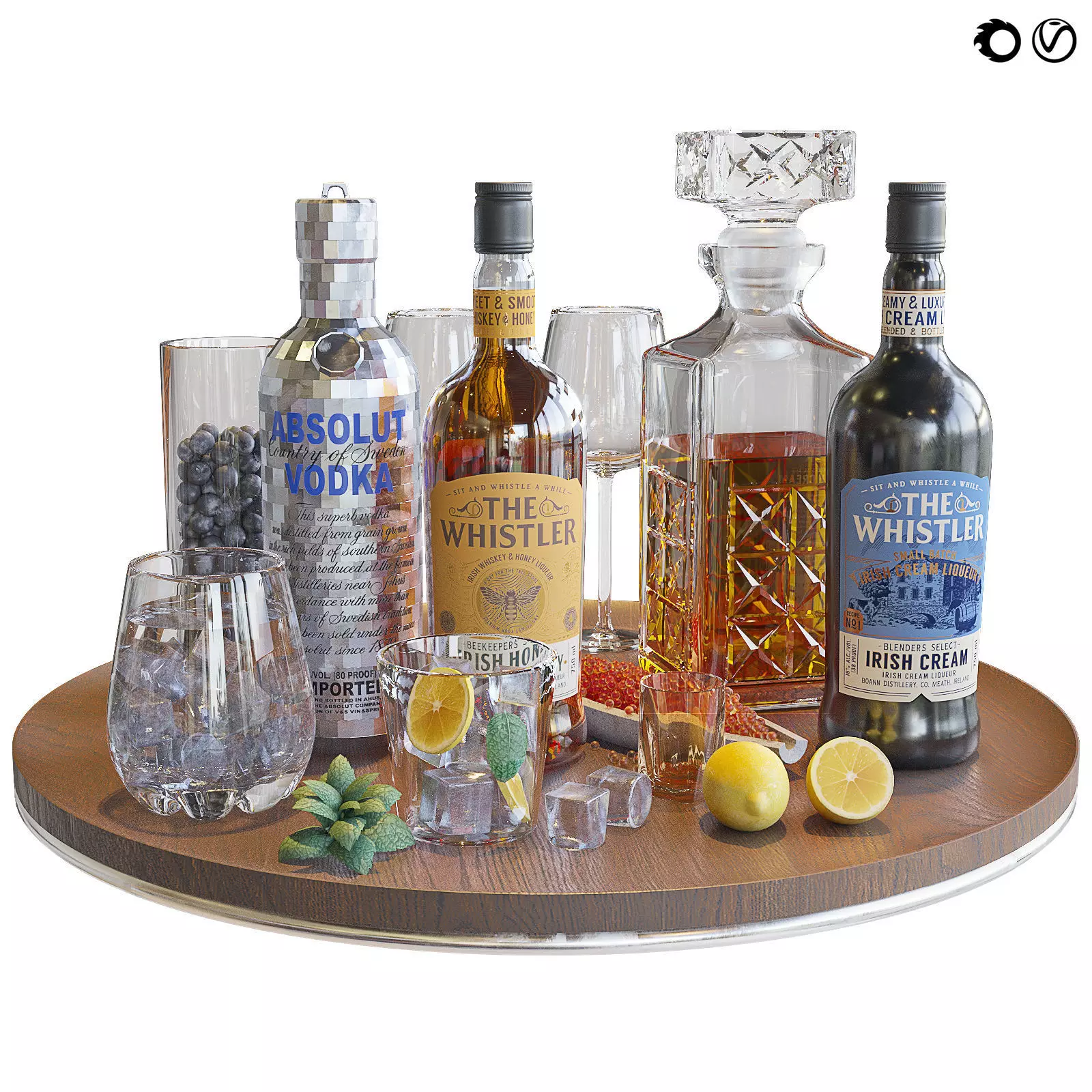 Alcohol set Irish Whiskey and Swedish Vodka 3D model