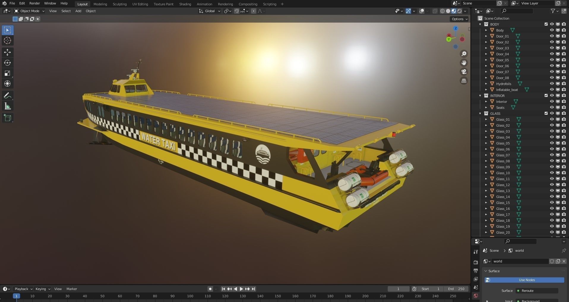 Fast Passanger ferry Yellow 3D model_11