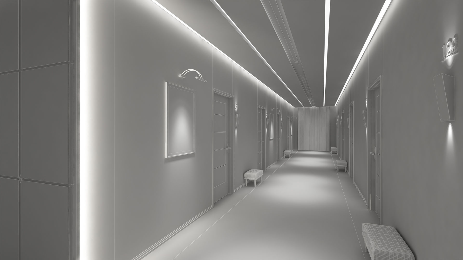 Hotel Elevator Corridor 3D model_9