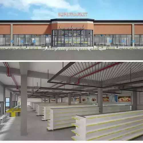 Supermarket Building Full 3D model