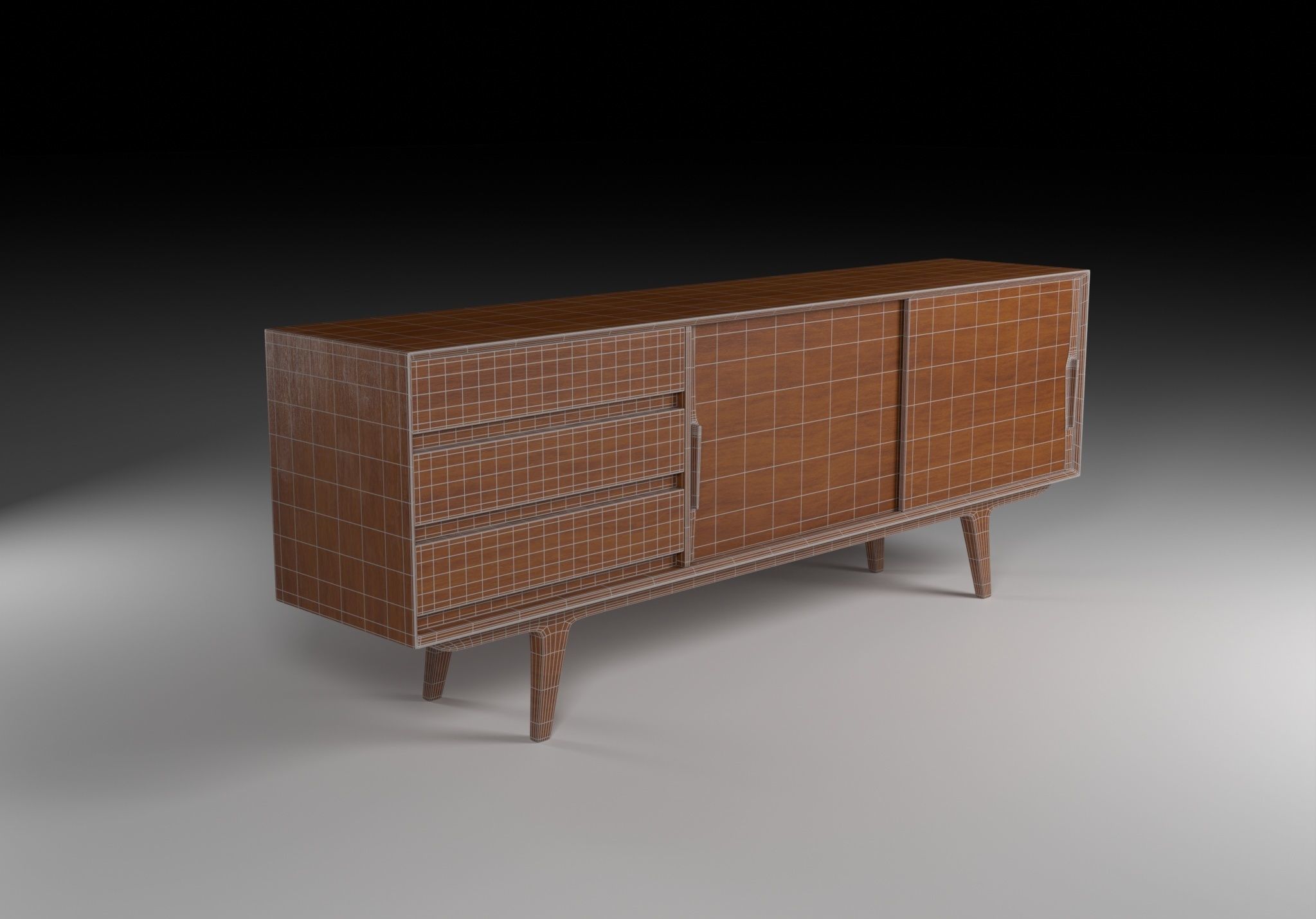 Danish Mid-century Modern Teak Sideboard 3D model_3
