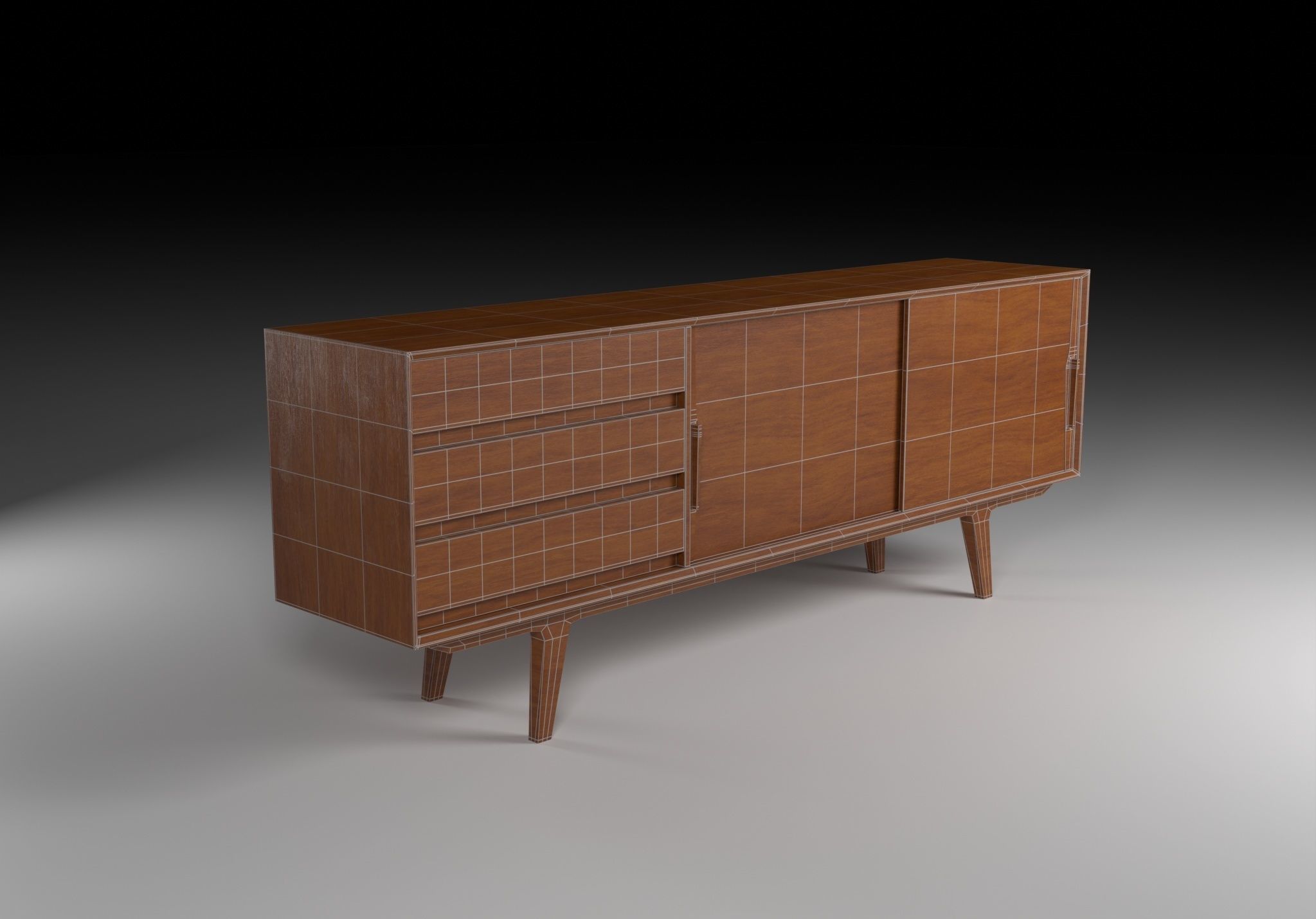 Danish Mid-century Modern Teak Sideboard 3D model_2