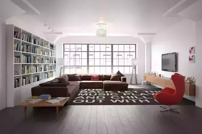 Modern Living Room With Bookcase