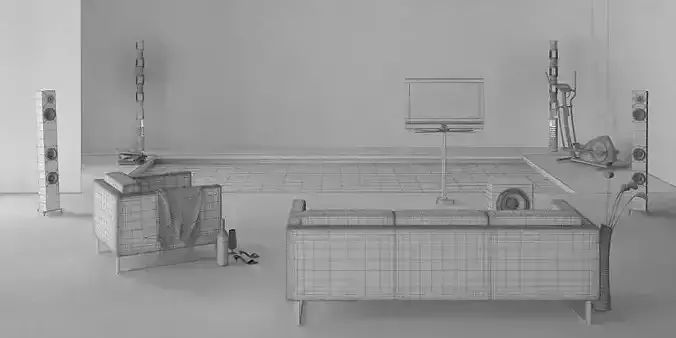 Modern Living Room With Tv And Pool 3D model