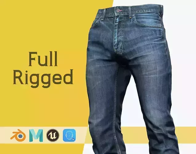Realistic Bleu Jeans for Men Rigged Low-poly 3D model